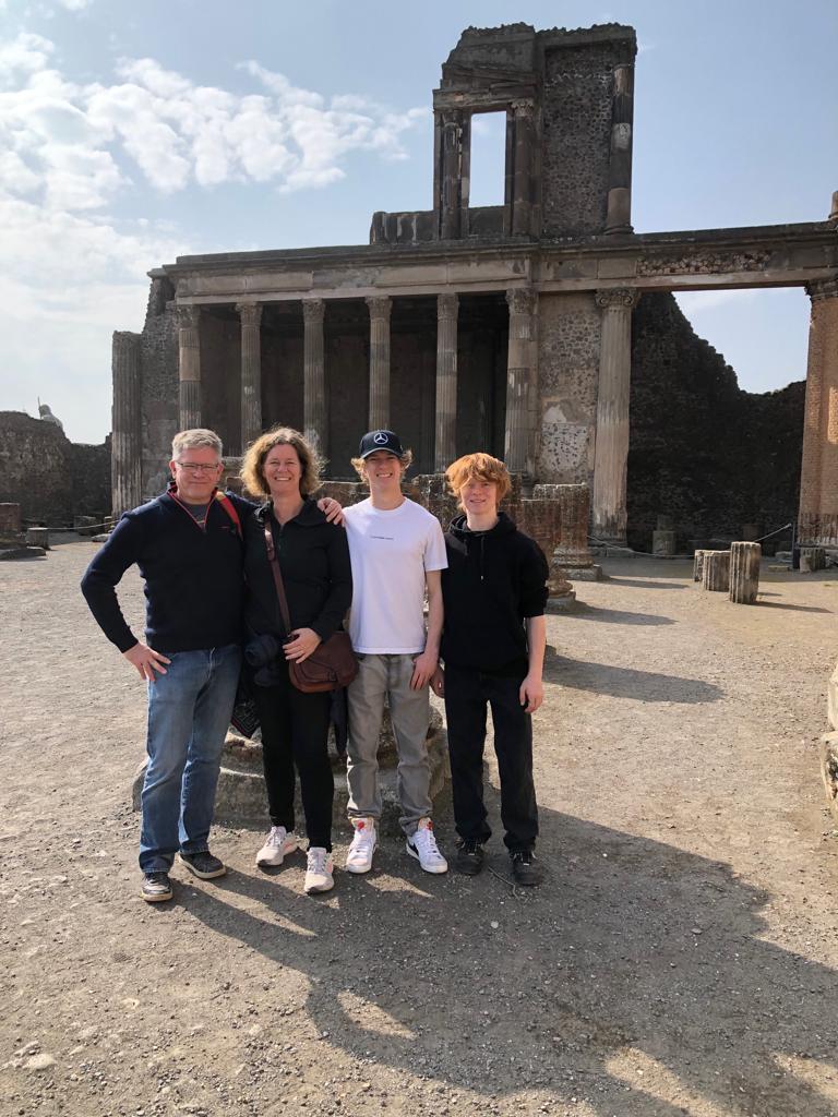 Sheila and the family in Pompeii